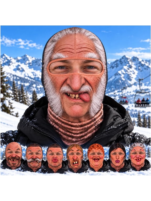 Halloween Masks for Adults, Funny Ski Mask, Printed Face Balaclava, Realistic Face Print Winter Mask for Snowboarding Parties and Costume Events