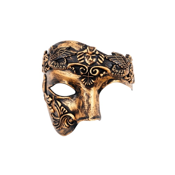 Halloween Masquerade Half Face Mask, Men Masquerade Mask, Carnival Mask for Men, Halloween Party Decorations for Adults, Orange Antique Roman Design, 7X6 in Lightweight Wear for
