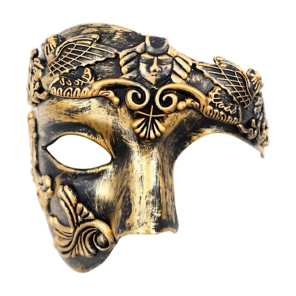Halloween, Masquerade Mask for Men, Golden Vintage Roman Half Face Mask, Ancient Greek Egyptian Style Mens Masquerade Mask, 7X6 Inch Lightweight Decorative Accessory for