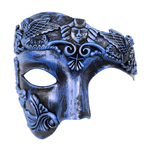 Halloween, Masquerade Mask for Men, Mens Carnival Mask, Mask for Masquerade Party, Blue Vintage Roman Half Face Mask with Egyptian Ancient Greek Details, 7X6 Inch Size for