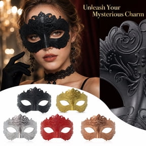 Halloween Masquerade Mask for Women, Half Face Mask with Rose Gold Embossed Floral Relief, 7X4.5 Inch Hard Shell Eye Mask for Masquerade Party