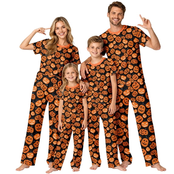 Halloween Matching Family Pajamas Set Festive Printed Sleepwear Design Long Sleeve Shirt and Pants Set for Family Adults Matching Festive Sleepwear Home Lounge PJs Men XL