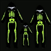 BAOZHU Halloween Matching Family Pajamas Sets One-Piece Hooded Skeleton Pj's Set Glow in The Dark Holiday Sleepwear for Men/Women/Kids