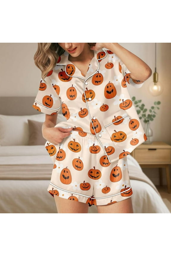 Halloween Matching Pajamas Set, Custom Family Short Pajamas, Ghost Pumpkin Halloween Sleepwear, Spooky Season Horror Lounge Set