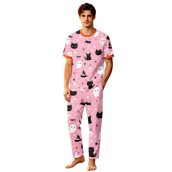 Halloween Matching Pajamas Set for Family Funny Print Jammies PJs Holiday Sleepwear Loungewear for Women/Men Men XXL