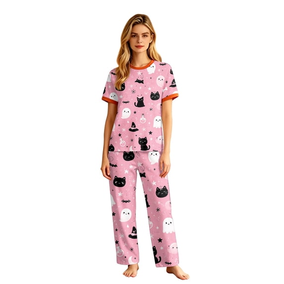 Halloween Matching Pajamas Set for Family Funny Print Jammies PJs Holiday Sleepwear Loungewear for Women/Men Women 3XL