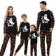 CHENGJI CHENGCHUAN Halloween Matching Pajamas for Family Glow In The Dark Ghost Print Long Sleeve Tops Pants Set Holiday Pjs Sleepwear