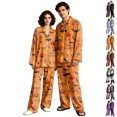 thumbnail image 1 of Halloween Matching Pjs for Couples Long Sleeve Sleepwear His and Her Matching Pajamas Halloween Bat Button Down Warm Lounge Sets 2 Pcs Loungewear Saffron L, 1 of 7