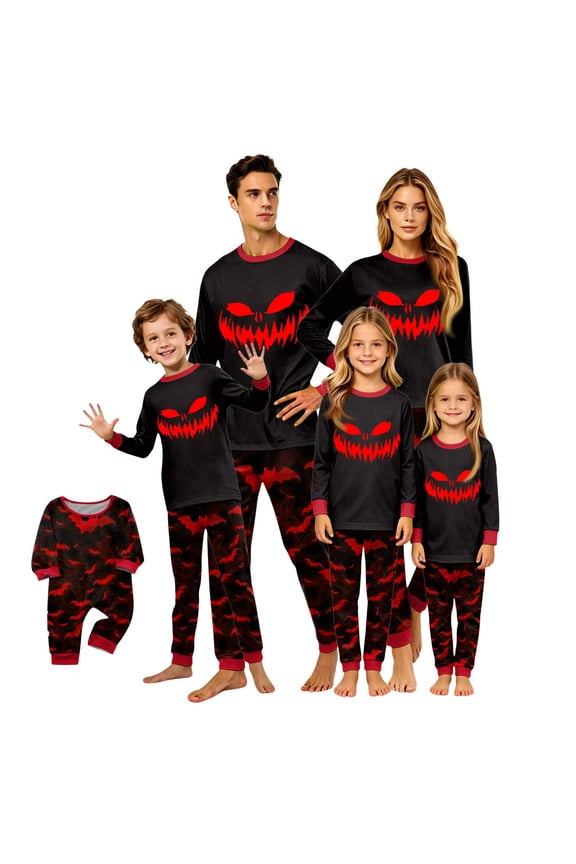 Halloween Matching Sleepwear, Halloween Long Sleeve Loungewear, Halloween Family Pajamas 2 Piece Sets Cute Funny Long Sleeve Shirts Pumpkin Long Pj Pants Bottoms Holiday Costumes, 3 Months