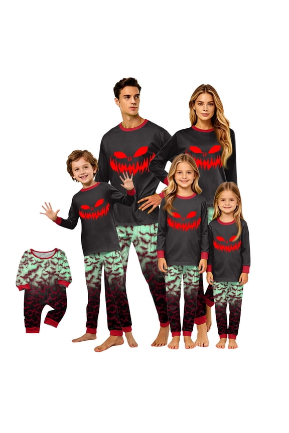 Halloween Matching Sleepwear, Halloween Long Sleeve Loungewear, Halloween Family Pajamas 2 Piece Sets Cute Funny Long Sleeve Shirts Pumpkin Long Pj Pants Bottoms Holiday Costumes, 3 Months
