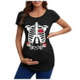 thumbnail image 1 of Halloween Maternity Shirt for Women Short Sleeve Floral Ruched Sides Tees Crewneck Casual Mama Pregnancy Blouses, 1 of 3