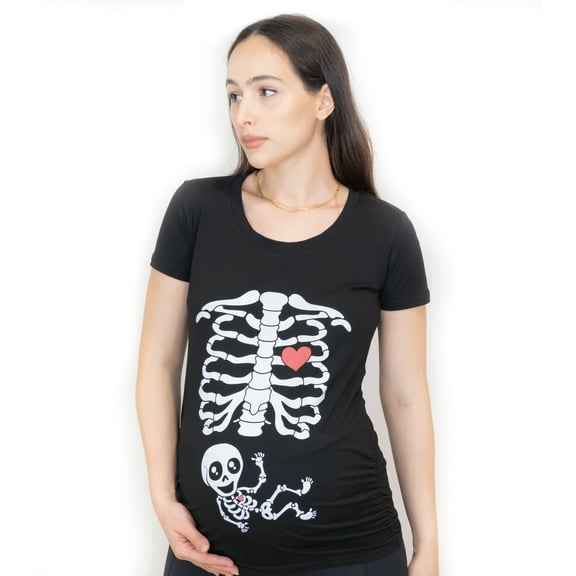 Halloween Maternity T-shirt X-ray Baby Pregnancy Costume top Funny shirt Xray Cute New baby announcement reveal Tee For mom (Large Black)