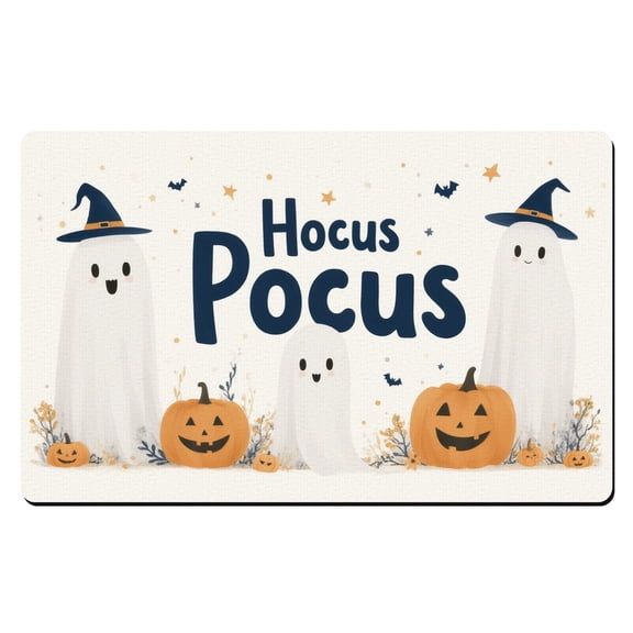 Halloween Mats,A group of ghosts and pumpkins with the words Hocus Pocus,Thin Door Mat Indoor,20x32,Halloween Doorway Decor