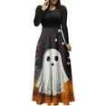 thumbnail image 1 of Halloween Maxi Dress for Women, Ghost Pumpkin Print Long Sleeve A-line Dress, Spooky Fall Party Costume Dress, 1 of 4