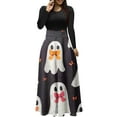 thumbnail image 1 of Halloween Maxi Dress for Women, Ghost Pumpkin Print Long Sleeve A-line Dress, Spooky Fall Party Costume Dress, 1 of 4