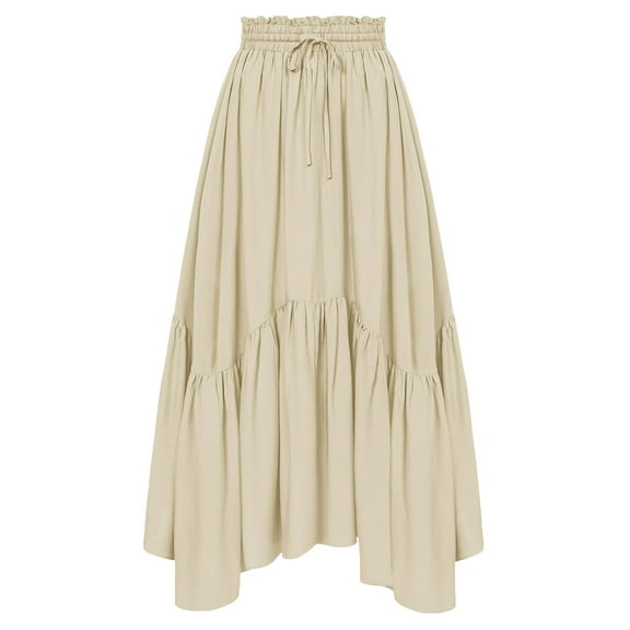Halloween Maxi Skirts for Women High Waist Medieval Renaissance Skirt Darkness Long Skirt Beige XL