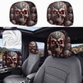thumbnail image 1 of Halloween Mechanical Demon Skull Car Headrest Covers, 2‑Pack Creepy Robot‑Style Skeleton Face Print Vehicle Seat Head Rest Protector for Car Interior Halloween Decor, 1 of 5