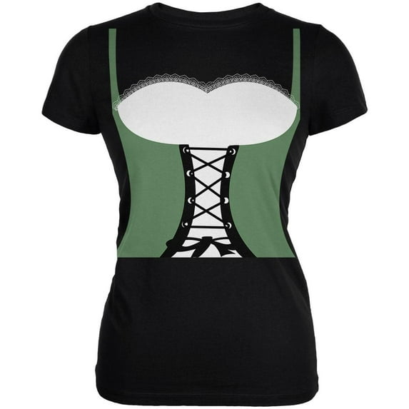 Halloween Medieval Maiden Costume Green Juniors Soft T Shirt Black 2XL