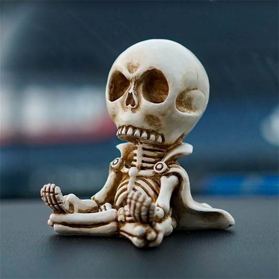 Halloween Meditating Skeleton Figurine Decoration, Personalized Desktop & Car Skeleton Festival Decor Indoor Resin Sitting Statue