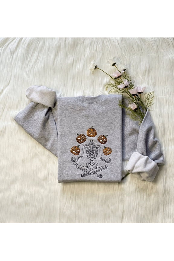 Halloween Meditation Skeleton Embroidered Sweatshirt