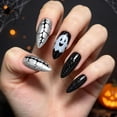thumbnail image 1 of Halloween Medium Press On Nails 24Pcs, Dark Red Green Contrast Glitter Ghost Fake Nails Set, Metallic Crack Texture Reusable False Nails Kit for Party Daily Wear Women Girls, 1 of 7