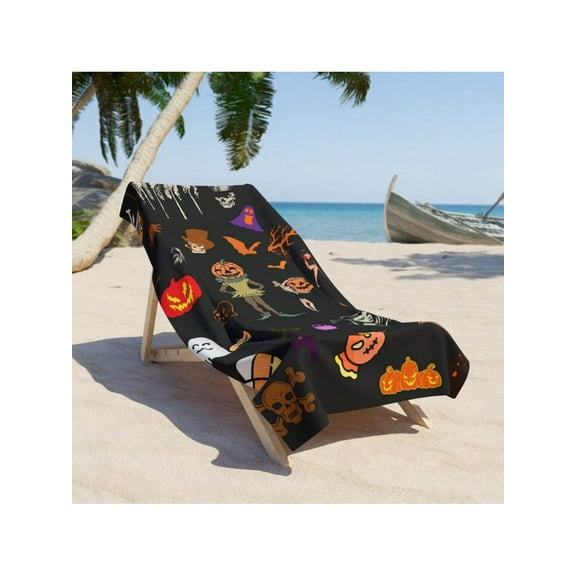 Halloween Medley Body or Beach Towel, Summerween Towel Spooky Summer Gothic Summer Beach Towels Vacation Quick Dry Beach Towel, Poolside Essential, Summer Accessory 29X58in