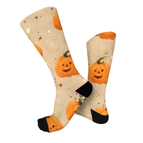 Halloween Men Women Soft Stretch Socks Halloween Pumpkin Pattern Mid Calf Socks Everyday Outdoor Socks