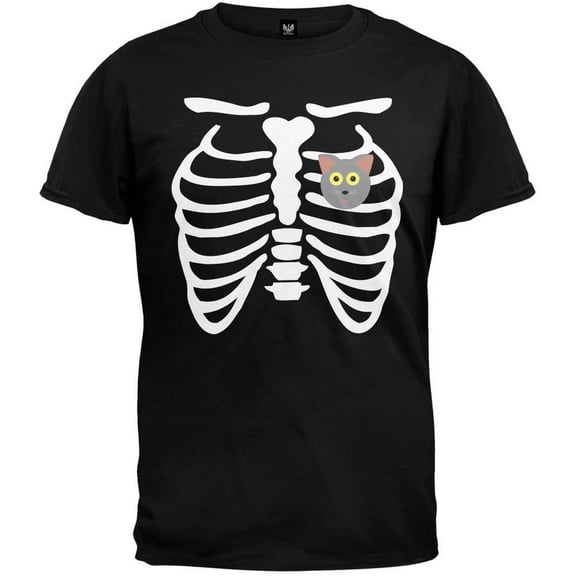 Halloween Men's Cat Heart Skeleton Costume Short Sleeve T Shirt