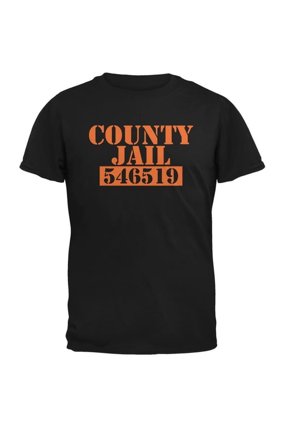 Men's County Jail Inmate Costume Black Short Sleeve T Shirt