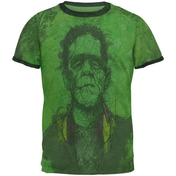 Halloween Men's Frankenstein Raver Horror Movie Monster Ringer Short Sleeve T Shirt