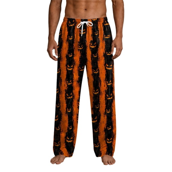 Halloween Men's Pajama Pants Novelty Pumpkin Ghost Print Loose Fit Loose Lounge Pants For Mens Black8 S