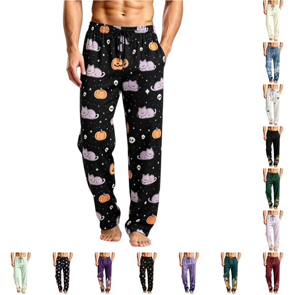 Halloween Men's Pajama Pants Soft Sleep Lounge Pjs Bottoms Comfy with Pockets Drawstring