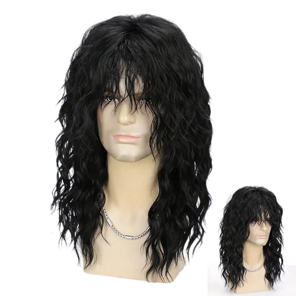 Halloween Men's Punk Rock Wig, 80s Wild Long Curly Hair for Cosplay Party