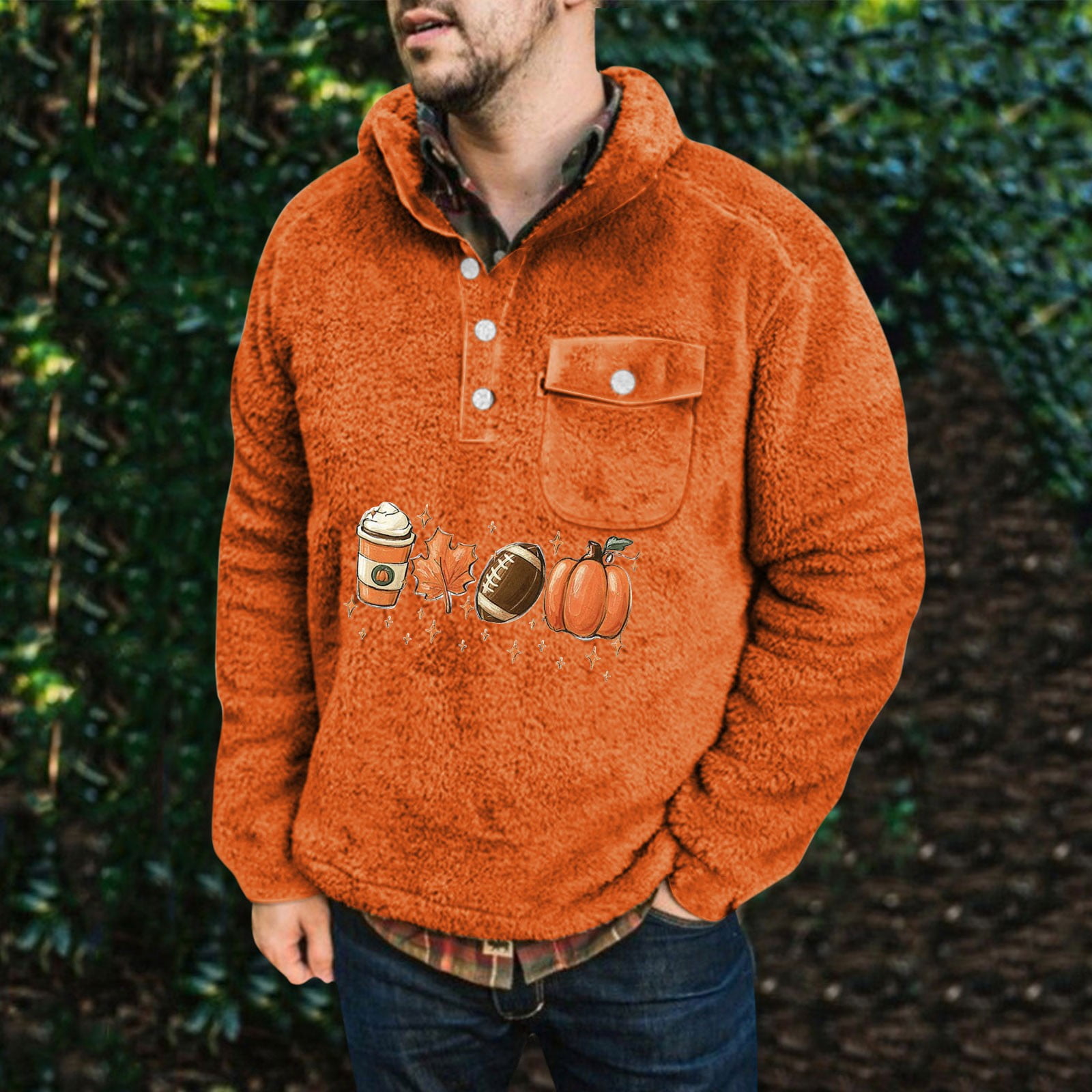 Halloween Men's Retro Printed Plush Minimalist Sweater T Shirt Pullover