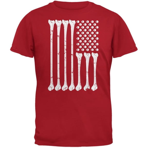 Halloween Men's Skeleton Bones American Flag Red Short Sleeve Graphic Tee