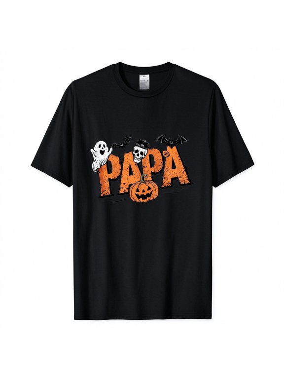 Halloween Men's T-Shirt Papa Halloween Ghost Pumpkin Short Sleeve Holiday Gift Cotton Tees
