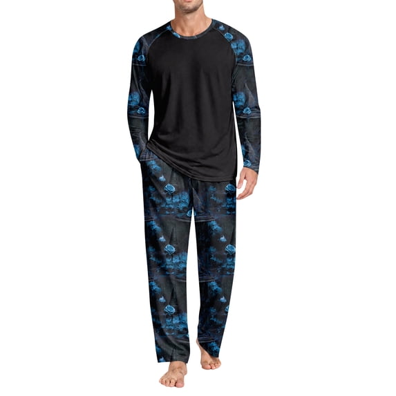 Halloween Men's Top and Pants Pajama Set Warm Color Ghost Pumpkin Print Pjs Sets Matching Pants Set Cute Plus Size Pjs