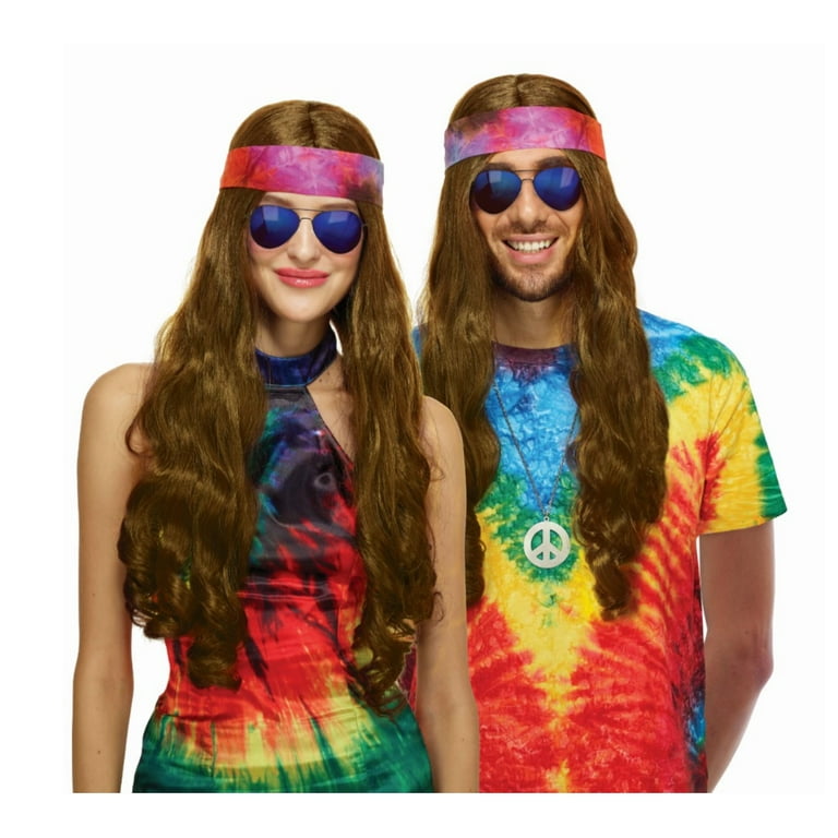 Halloween Men's and Women's Unisex Hippie Costume Wig with Bandana, By Way  to Celebrate