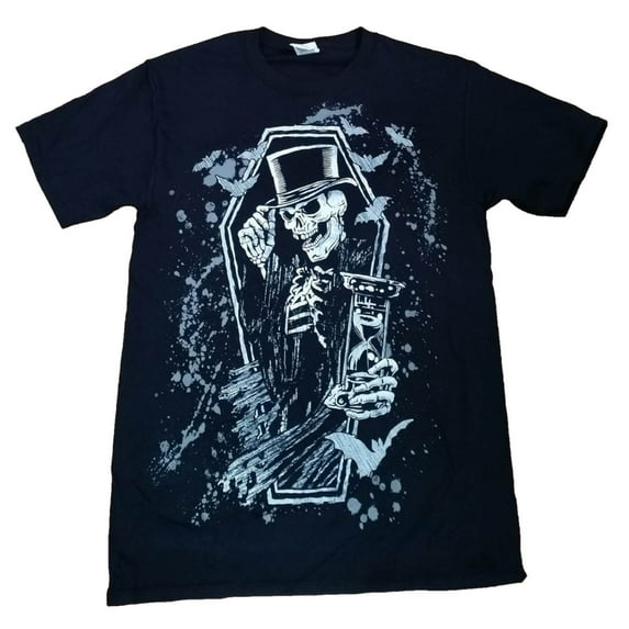 Halloween Mens Black Skeleton In A Coffin Graphic T-Shirt M