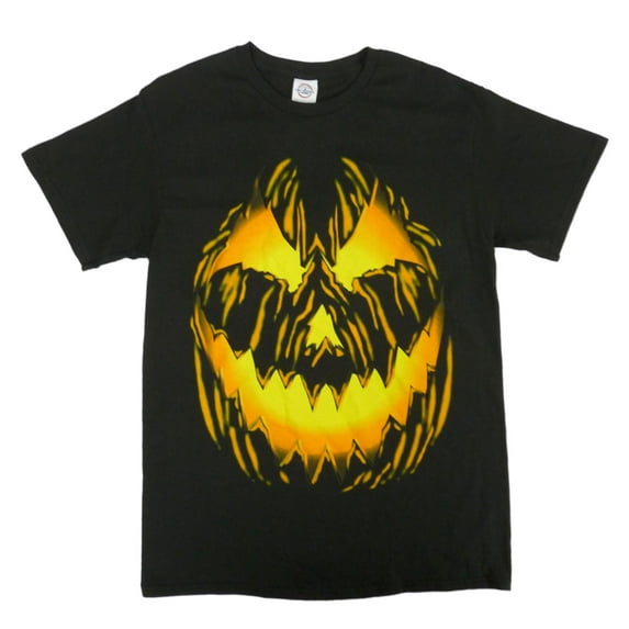 Halloween Mens Black Spooky Jack-O-Lantern Graphic T-Shirt L