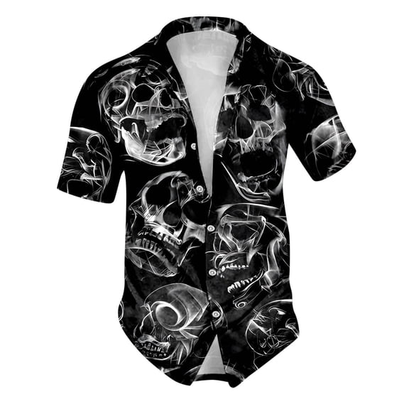 Halloween Mens Button Up Shirt Skull Print Turndown Collar Short Sleeve Regular Fit Mens Shirts Casual