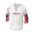 Halloween Mens Distressed Henley Shirts Long Sleeve Blood Splatter