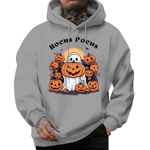 Halloween Mens Hoodies Hocus Pocus Print Pumpkin Graphic Hooded With Kangaroo Pocket Long Sleeve Casual Trendy Pullover Sweatshirt