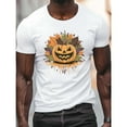 thumbnail image 1 of Halloween Mens Jack O Lantern Graphic Tee T Shirt Tops Breathable Short Sleeve Round Neck White S-5XL, 1 of 4