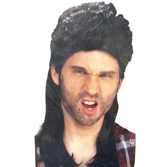 Halloween Mens Long Black Mullet Wig