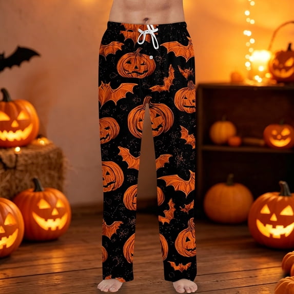 Halloween Mens Pajama Pants Halloween Pumpkins Lounge Pants Sleepwear Pajama Pants Soft Long Sleep Lounge Pjs Bottoms with Pockets