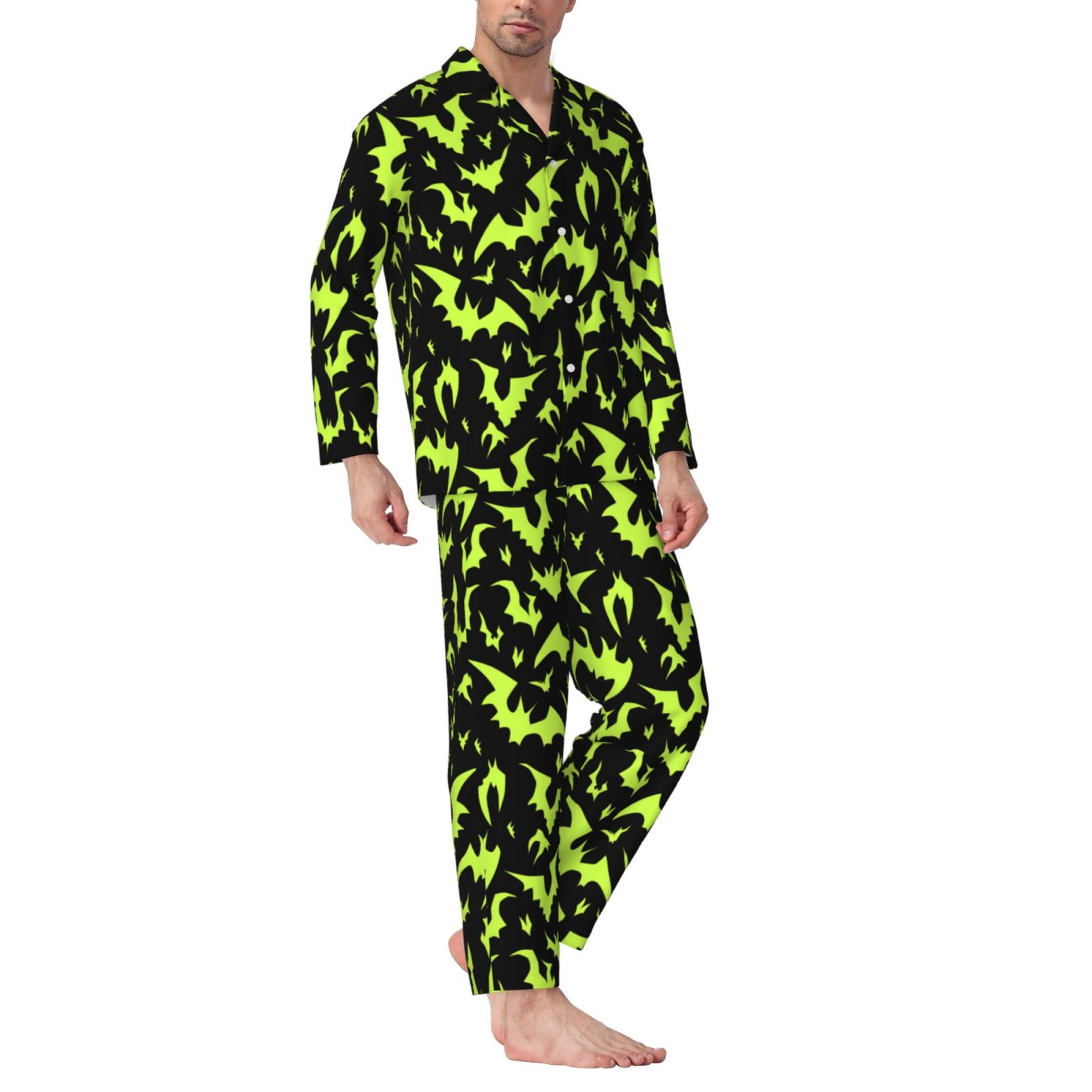 Halloween Mens Pajamas Set green bats Halloween black cool Long