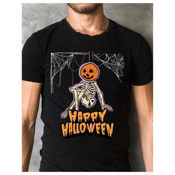 Halloween Mens Spooky Skeleton Graphic Tee T Shirt Tops Short Sleeve Round Neck Cotton Black S-5XL
