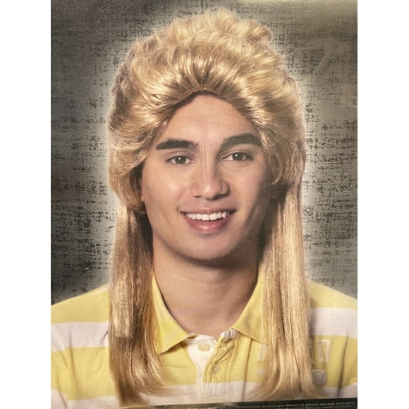 Halloween Mens Super Mullet Long Blonde Wig