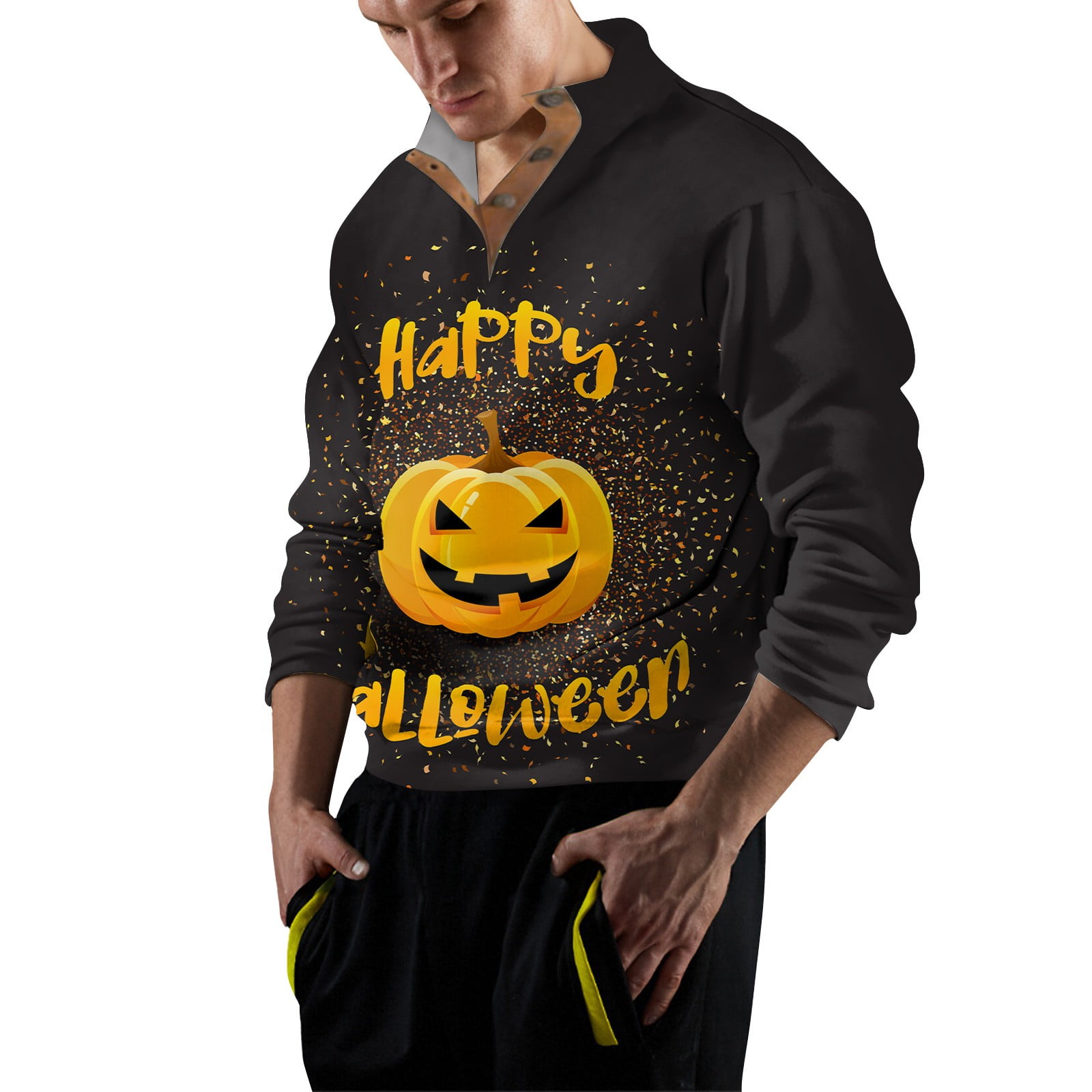 Halloween Mens Sweatshirts Stand Collar Pullover Tops Button Up